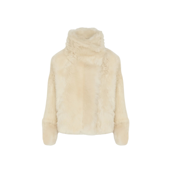 Veste courte YVES SALOMON en peau lainée d'agneau de Toscane écru