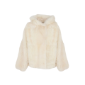 Veste à capuche réversible en peau lainée d'agneau de Toscane poil long écru