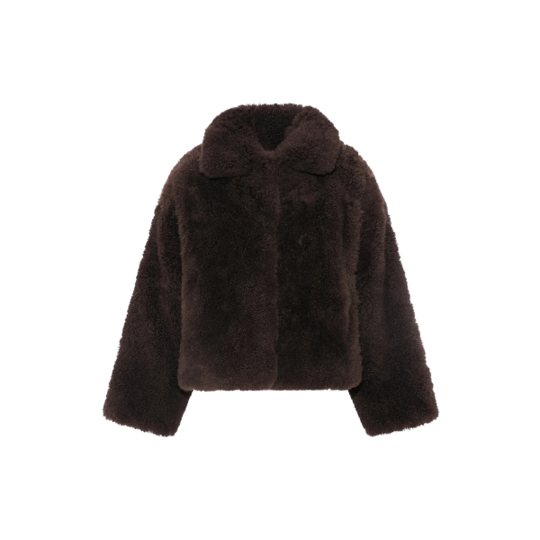 Veste en agneau YVES SALOMON cachemire et maille laine Mérinos poil long marron