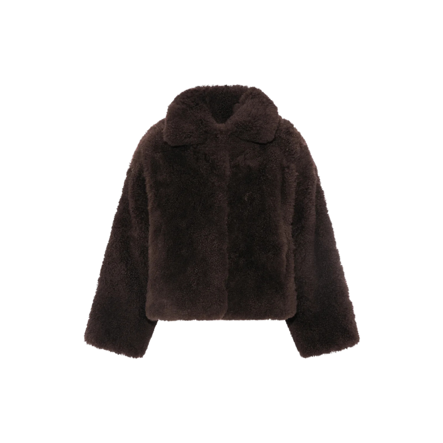 Veste en agneau YVES SALOMON cachemire et maille laine Mérinos poil long marron