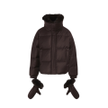 Doudoune courte tissu Loro Piana marron col amovible en fourrure de renard et moufles