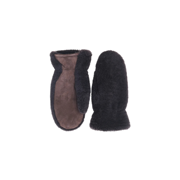 Moufle YVES SALOMON laine mérinos bouclée paume cuir marron