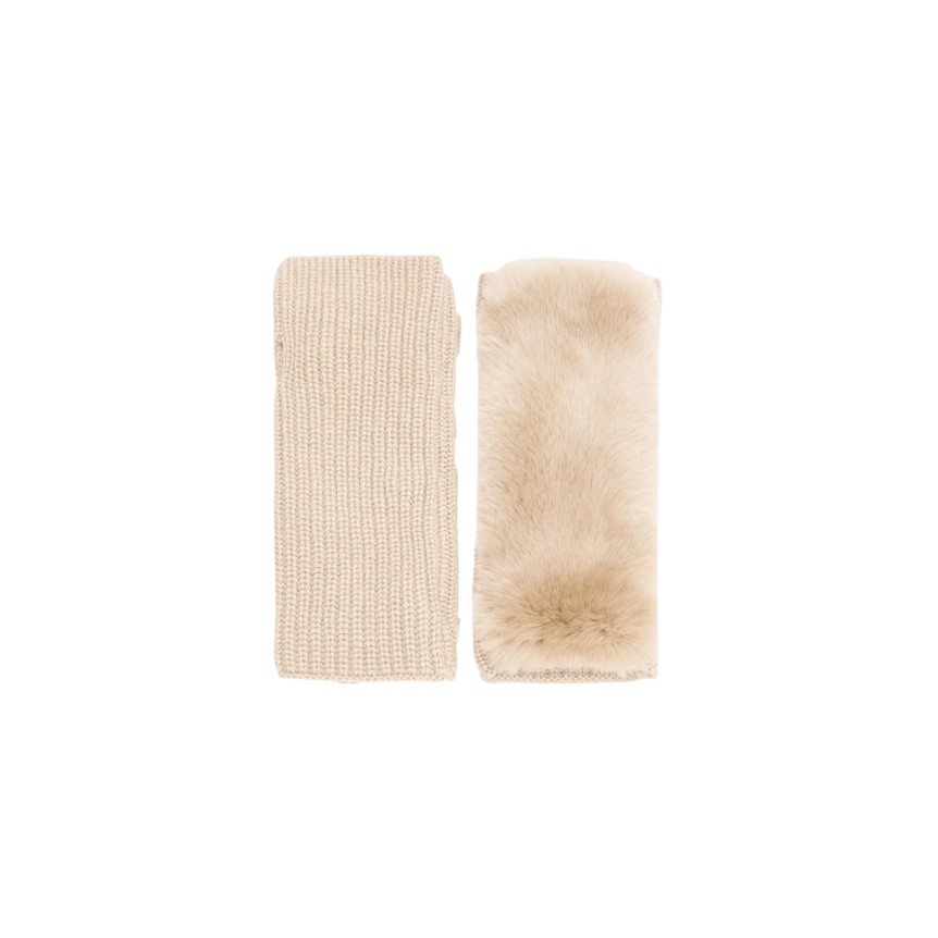 Mitaine YVES SALOMON maille cachemire laine et fourrure Lapin Rex beige