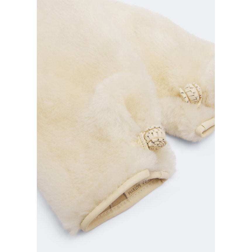 Moufle MAGDA BUTRYM shearling écru bouton boule cuir