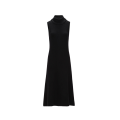 Robe sans manches longue évasée à col roulé en maille laine cachemire noire
