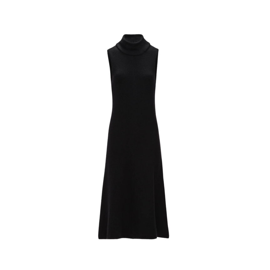 Robe sans manches MAGDA BUTRYM longue évasée à col roulé en maille laine cachemire noire