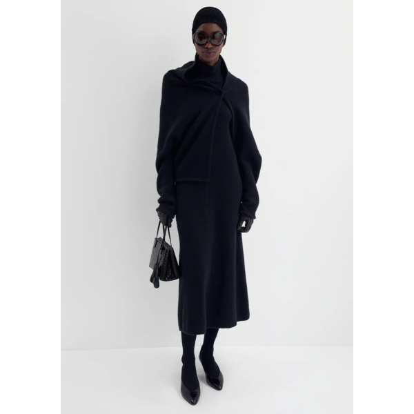 Robe sans manches MAGDA BUTRYM longue évasée à col roulé en maille laine cachemire noire