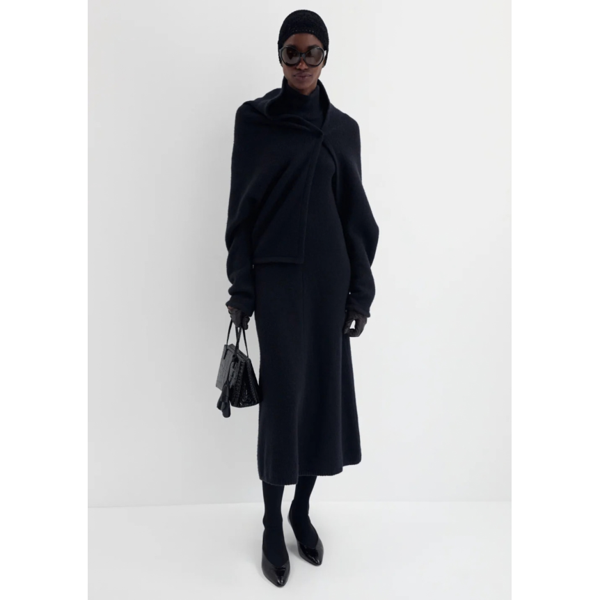 Robe sans manches MAGDA BUTRYM longue évasée à col roulé en maille laine cachemire noire