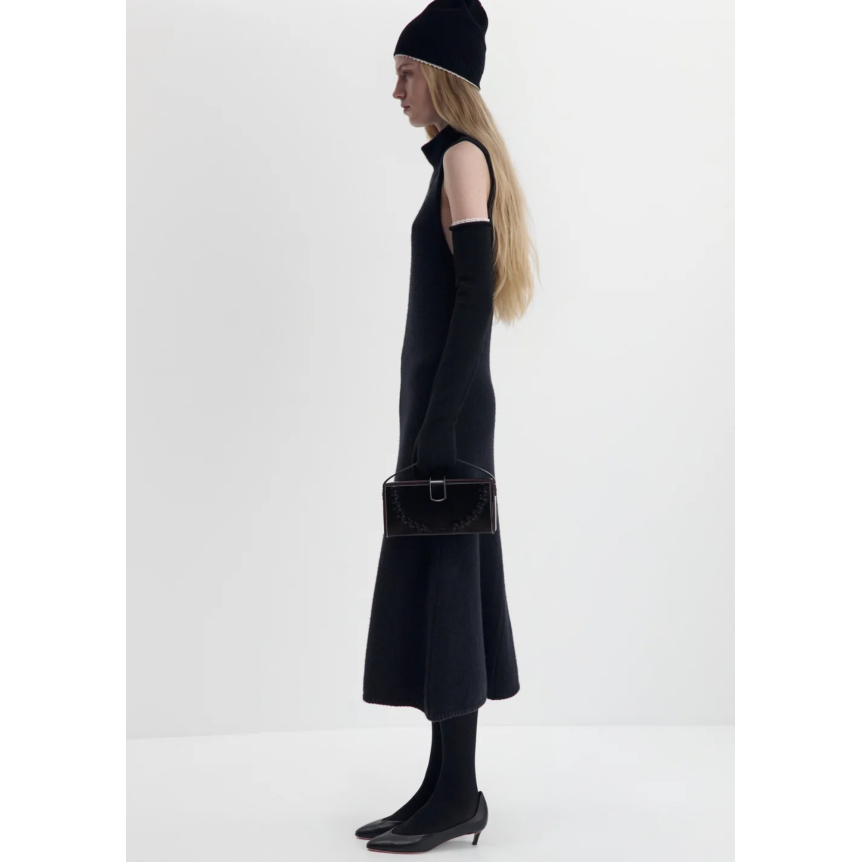 Robe sans manches MAGDA BUTRYM longue évasée à col roulé en maille laine cachemire noire