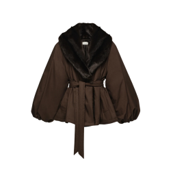 Veste MAGDA BUTRYM à col en fausse fourrure manche ballon ceinturée marron