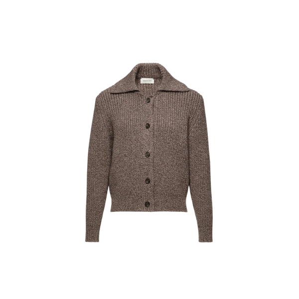 Gilet Cardigan MAGDA BUTRYM  à boutons en laine marron chiné à col polo