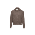 Gilet Cardigan à boutons en laine marron chiné à col polo