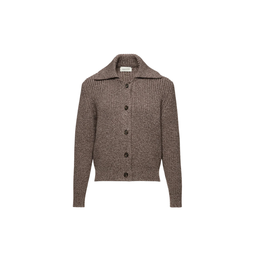 Gilet Cardigan MAGDA BUTRYM  à boutons en laine marron chiné à col polo