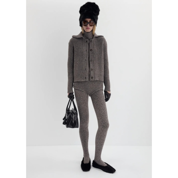 Gilet Cardigan MAGDA BUTRYM  à boutons en laine marron chiné à col polo