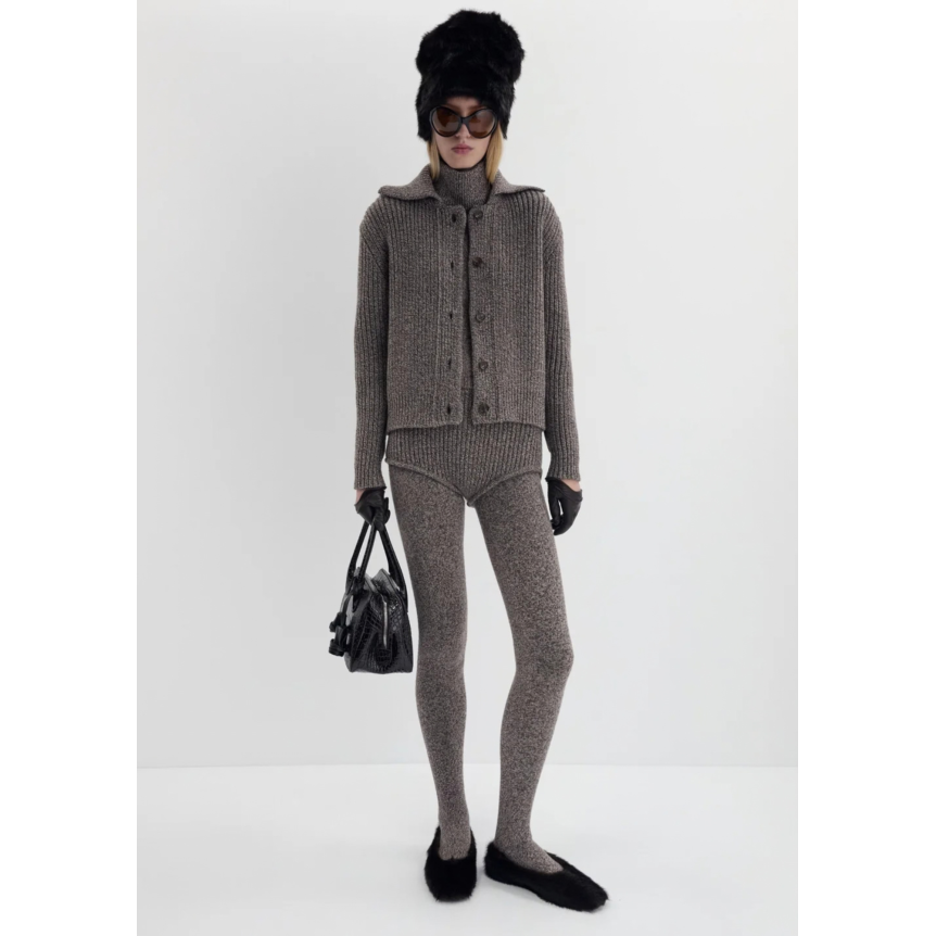 Gilet Cardigan MAGDA BUTRYM  à boutons en laine marron chiné à col polo