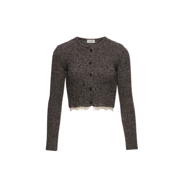 Cardigan court MAGDA BUTRYM laine marron chiné bas dentelle