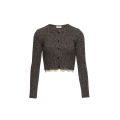 Cardigan court laine marron chiné bas dentelle