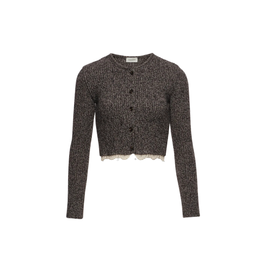Cardigan court MAGDA BUTRYM laine marron chiné bas dentelle