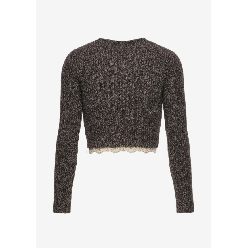 Cardigan court MAGDA BUTRYM laine marron chiné bas dentelle