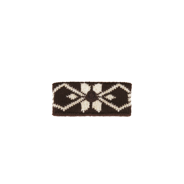 Bandeau MONCLER maille laine vierge mélangée marron motif écru sequins