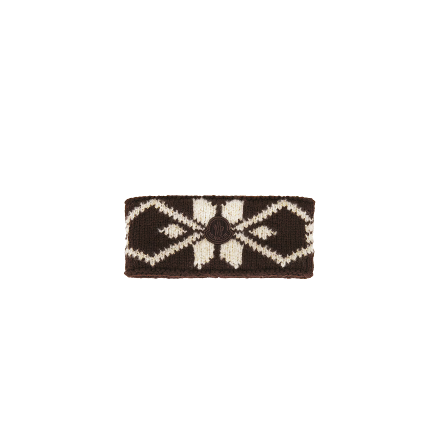 Bandeau MONCLER maille laine vierge mélangée marron motif écru sequins