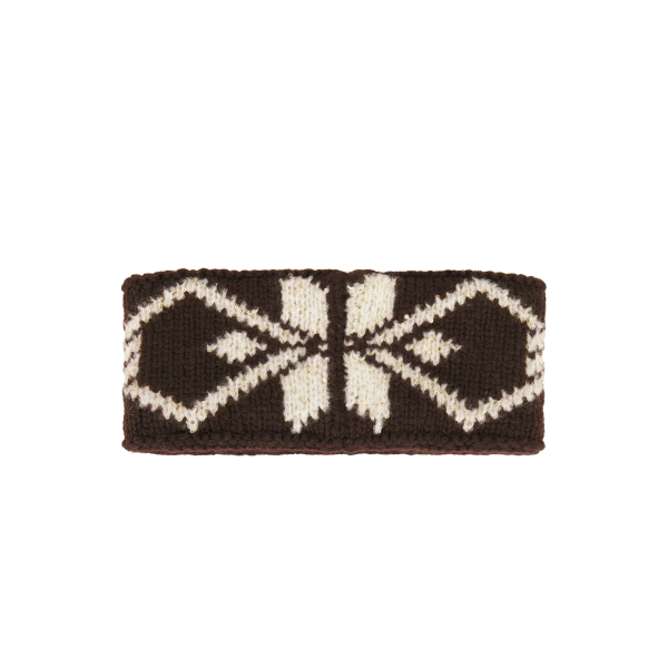 Bandeau MONCLER maille laine vierge mélangée marron motif écru sequins
