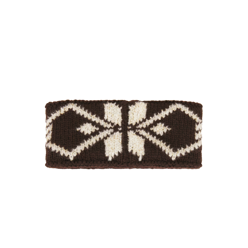 Bandeau MONCLER maille laine vierge mélangée marron motif écru sequins