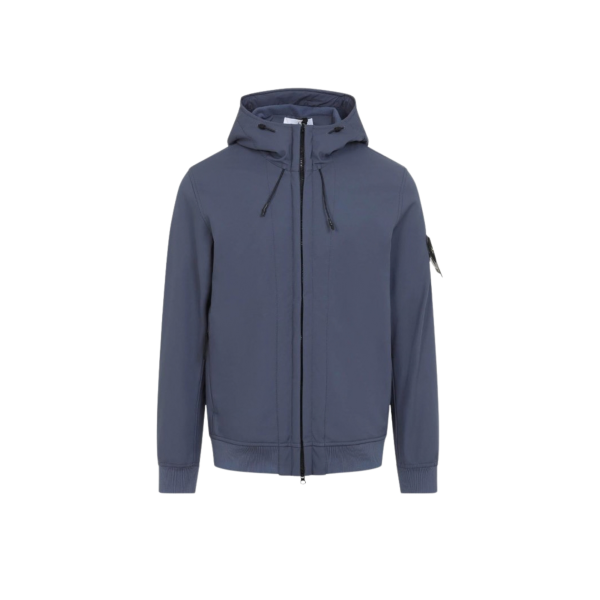 Blouson zippé à capuche STONE ISLAND SOFT SHELL-R_E.DYE® TECHNOLOGY  bleu