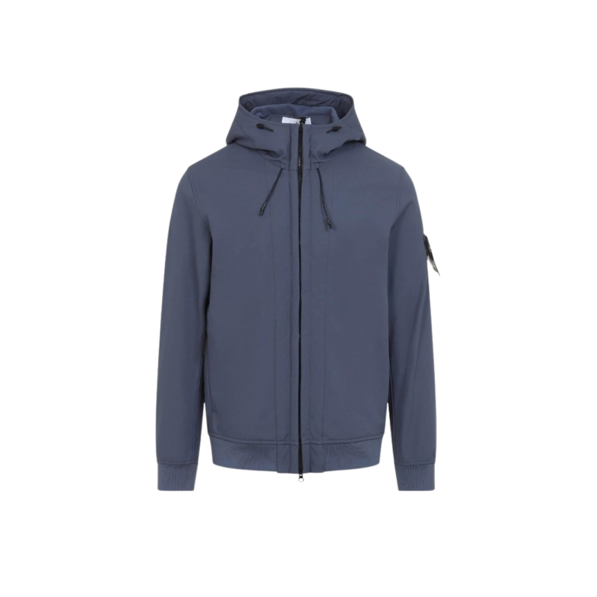 Blouson zippé à capuche STONE ISLAND SOFT SHELL-R_E.DYE® TECHNOLOGY  bleu