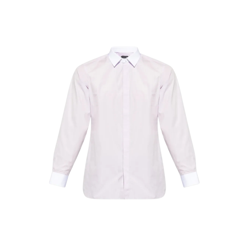 Chemise manche longue  TOM FORD coton rose blanc col poignets blanc