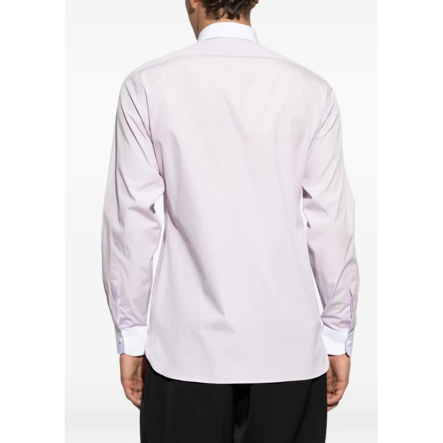 Chemise manche longue  TOM FORD coton rose blanc col poignets blanc