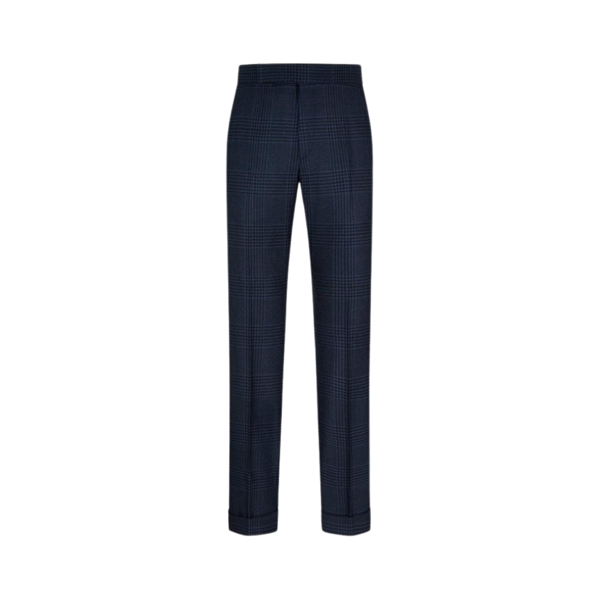 Pantalon de costume TOM FORD sans pince laine carreaux Prince de Galles bleu marine