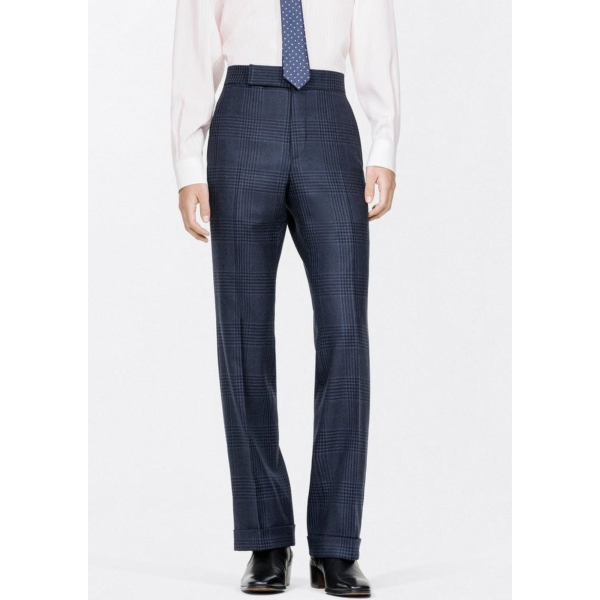 Pantalon de costume TOM FORD sans pince laine carreaux Prince de Galles bleu marine