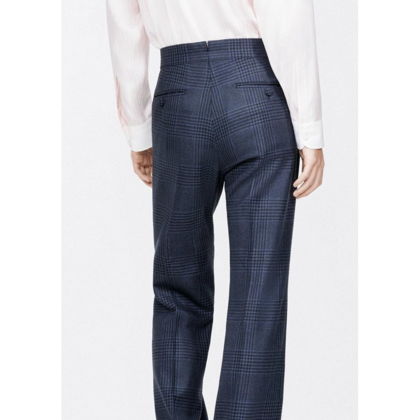 Pantalon de costume TOM FORD sans pince laine carreaux Prince de Galles bleu marine