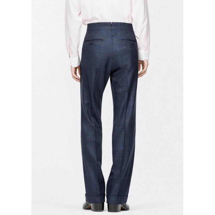 Pantalon de costume TOM FORD sans pince laine carreaux Prince de Galles bleu marine