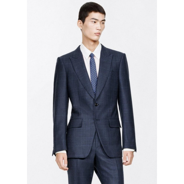 Veste de costume TOM FORD  O'Connor laine carreaux Prince de Galles bleu marine