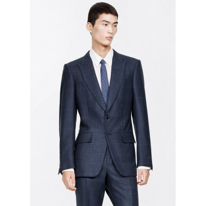 Veste de costume TOM FORD  O'Connor laine carreaux Prince de Galles bleu marine