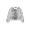 Pull à manches longues col rond en laine mohair rayé écru gris