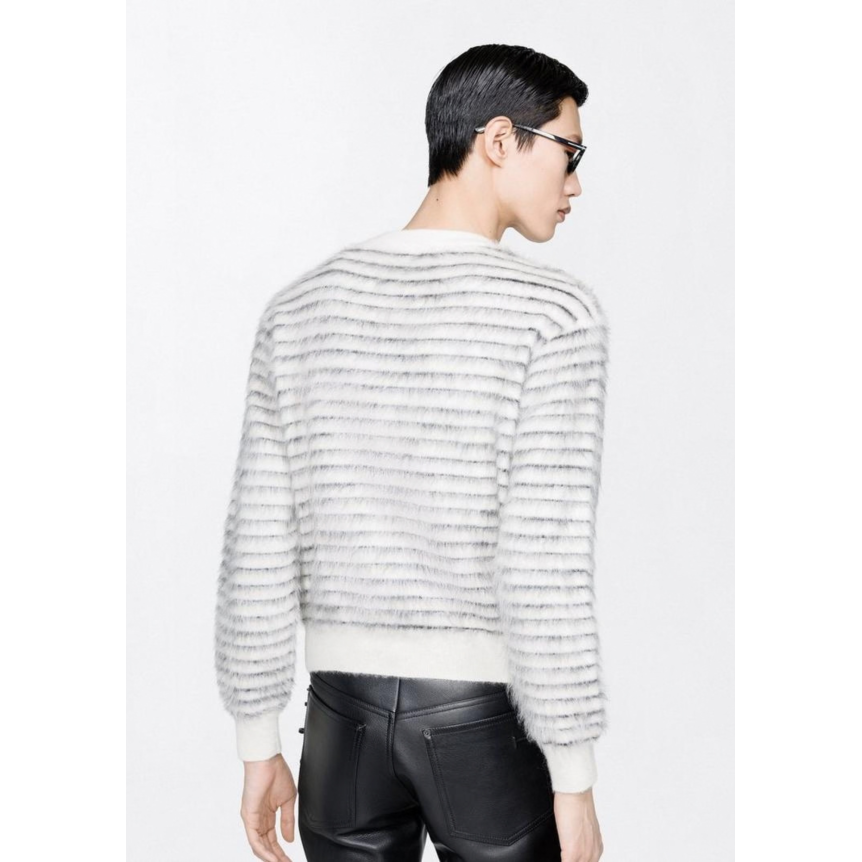 Pull à manches longues TOM FORD col rond en laine mohair rayé écru gris