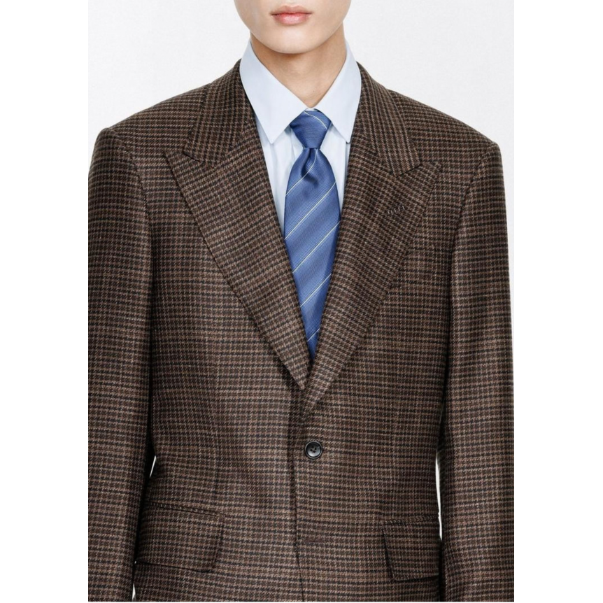 Veste blazer TOM FORD Shelton laine soie lin Pied de poule marron noir