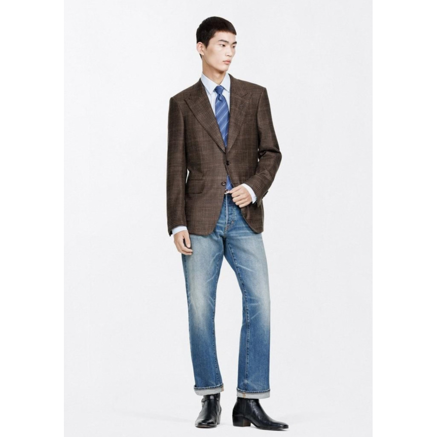 Veste blazer TOM FORD Shelton laine soie lin Pied de poule marron noir
