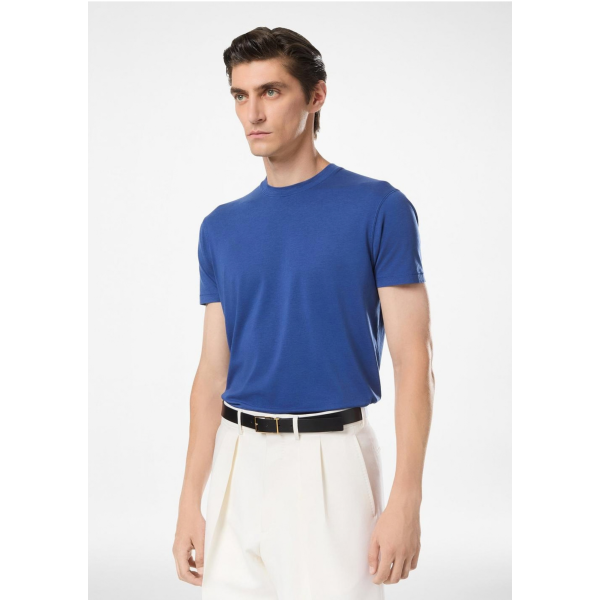 T-shirt TOM FORD col rond lyocell coton bleu encre