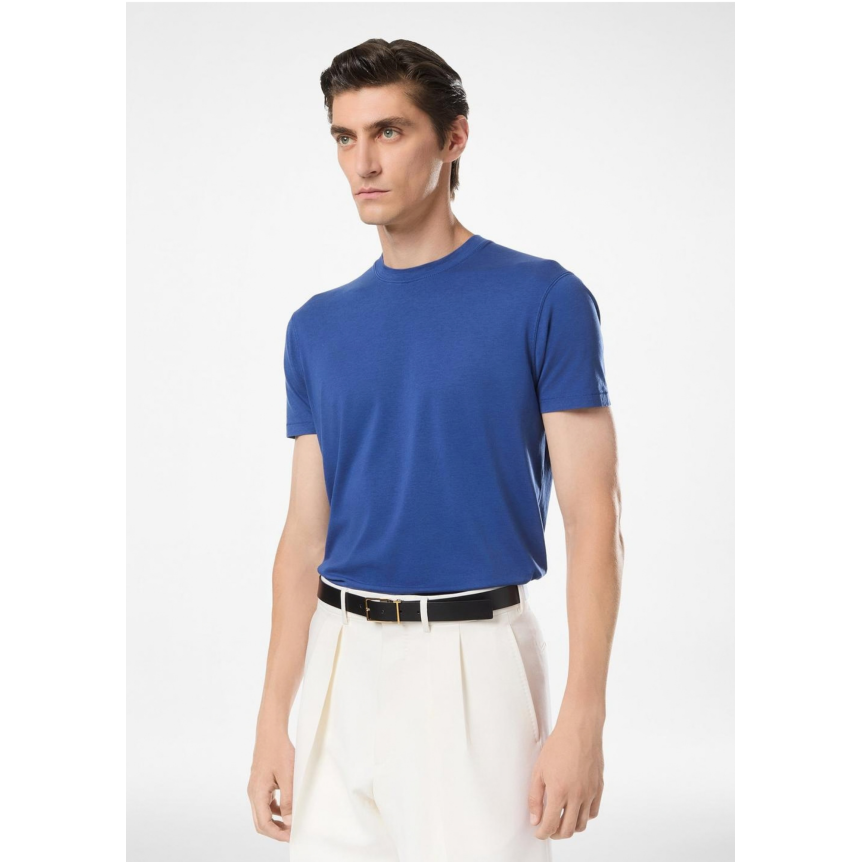 T-shirt TOM FORD col rond lyocell coton bleu encre