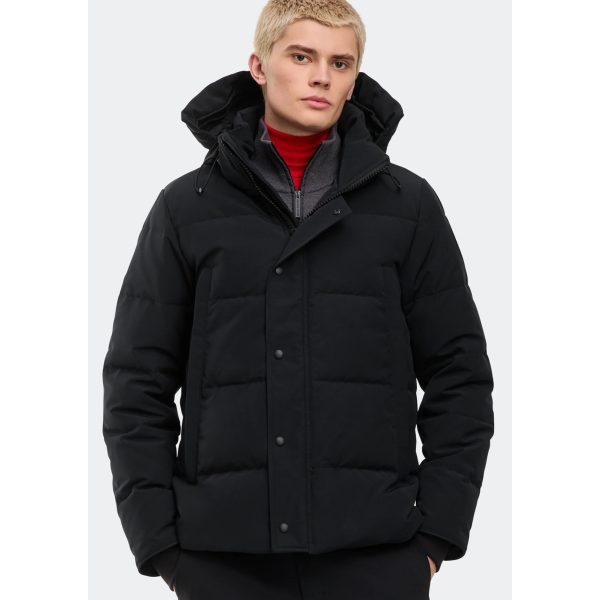 Parka zippée à capuche CANADA GOOSE Wyndham polyester recyclé coton bio noir logo noir