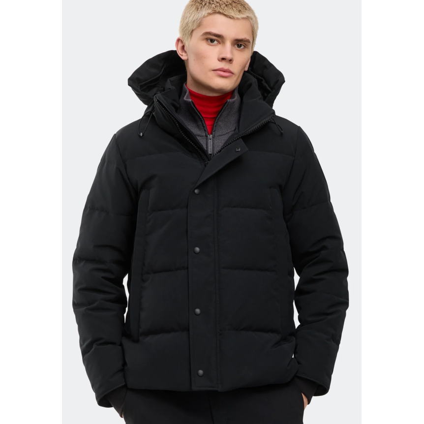 Parka zippée à capuche CANADA GOOSE Wyndham polyester recyclé coton bio noir logo noir
