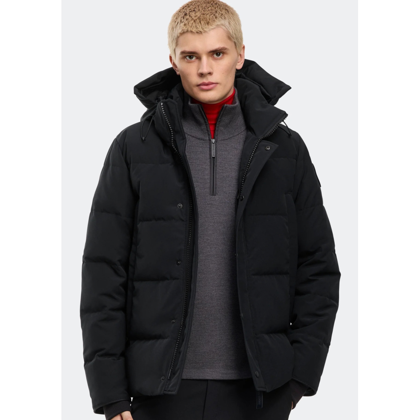 Parka zippée à capuche CANADA GOOSE Wyndham polyester recyclé coton bio noir logo noir