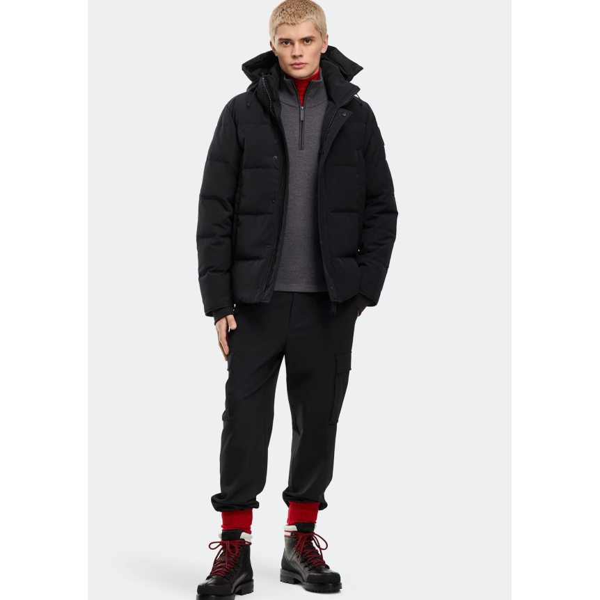 Parka zippée à capuche CANADA GOOSE Wyndham polyester recyclé coton bio noir logo noir
