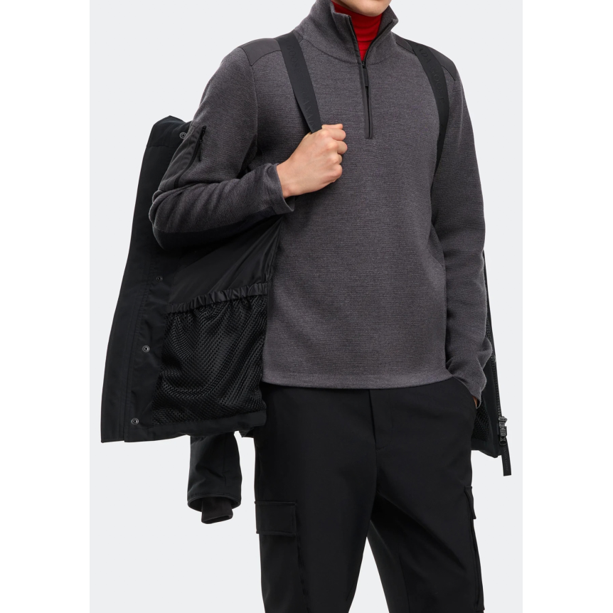 Parka zippée à capuche CANADA GOOSE Wyndham polyester recyclé coton bio noir logo noir