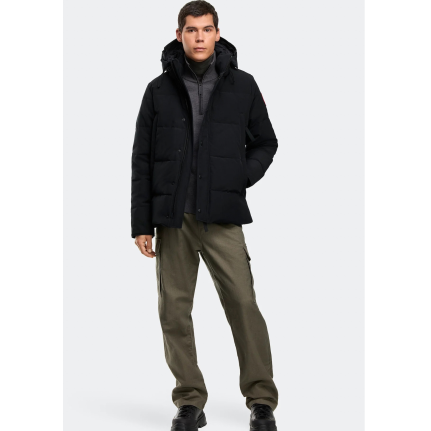 Parka zippée à capuche CANADA GOOSE Wyndham polyester recyclé coton bio noir logo classique