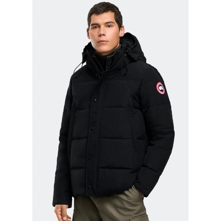 Parka zippée à capuche CANADA GOOSE Wyndham polyester recyclé coton bio noir logo classique
